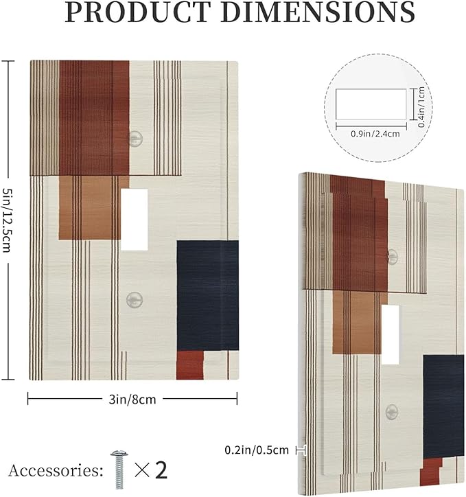 Abstract Geometric 1 Gang Light Switch Cover Modern Squares Single Toggle Wall Plate Decorative Electrical Switchplate Covers Faceplate Receptacle for Bedroom Kitchen Living Room Decor