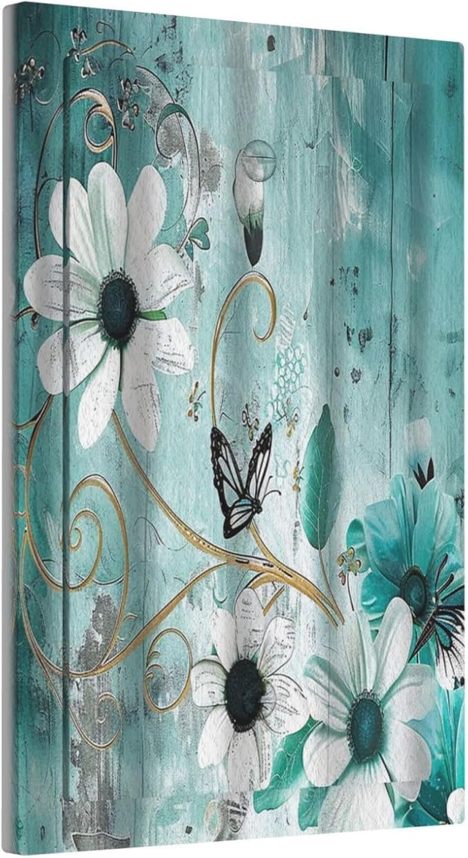 Decorative Switch Plate Covers Turquoise Flowers and Butterflies Rustic Teal White Floral 1 Gang No Device Light Switch Cover Plate Blank Wall Plate Cover Switchplate Electrical Faceplate