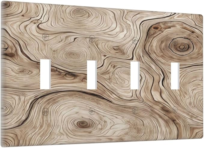 Tree Annual Rings Burl Texture Brown Wood Grain Print Light Switch Covers Quad Toggle Electrical Faceplate 4 Gang Wall Plate Decorative Switch Plates Cover for Farmhouse Bedroom Decor