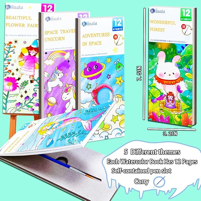 JUNQIU 5Pack Water Color Paint Sets for Kids, Paint With Water Books for Kids Ages 4-8, Pocket Watercolor Painting Book, Arts and Crafts Kit Easter Basket Stuffers For Girls Boys