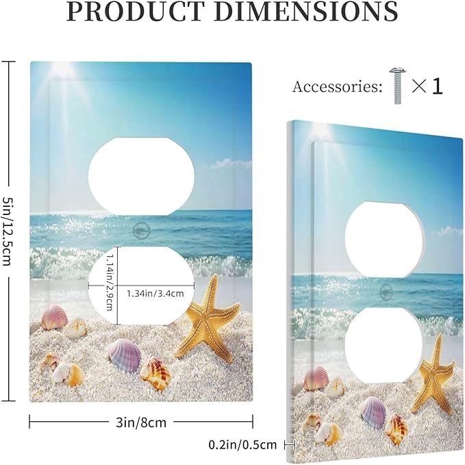 Outlet Covers Summer Beach Colorful Seashell Starfish 1 Gang Duplex Light Switch Cover Decorative Switch Plates Electrical Receptacle Faceplate Wall Plate For Kids Room Nursery Decor