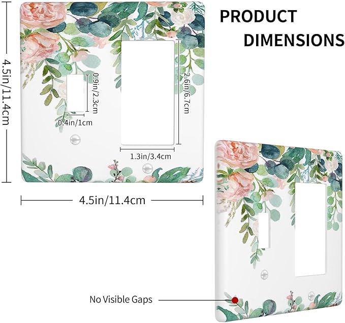Green Eucalyptus Leaves Floral Watercolor Flower Outlet Covers 1 Toggle 1 Rocker Combination Decorative Wall Plate Electrical Switch Plates Light Switch Cover Plate for Bed Room Living Room Decor