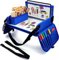 Travel Tray for Kids, Carseat Table Tray for Road Trip Activities, Toddler Lap Desk Organizer for Airplane - Blue