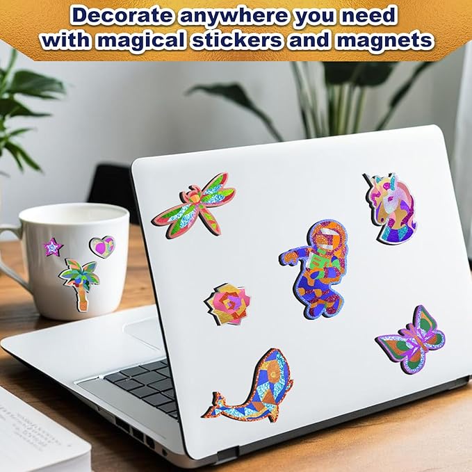 FLUXOJOY Foil Art Craft Kits for Kids, Mess -Free Fun Activity Set for Child, DIY Printing Craft Kit, Mother's Day Party Gifts for Ages 4 5 6 7 8 9 10 11 12 and Up, Art Travel Toys for Boys Girls