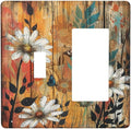 Light Switch Cover Plate Vintage Wooden Daisies Butterflies Floral 2 Gang Combo Wall Plates Toggle Rocker Decorative Switch Plates and Outlet Covers for Bathroom Farmhouse Decor