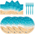 72PCS Beach Plates and Napkins, Ocean Waves Party Supplies Paper Plates and Napkins with Forks Disposable Tableware Set for Hawaiian Ocean Themed Party Decorations