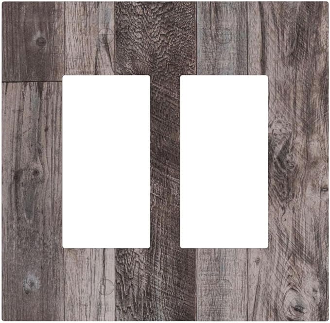 Decorative Outlet Covers Rustic Dark Grey Wood Retro Country Wooden 2 Gang Double GFCI Rocker Electrical Wall Panels Light Switch Cover Plate for Farmhouse Cabin Decor