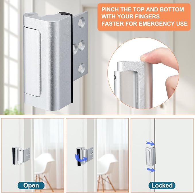 Husfunov 2 Pack Home Security Door Lock,Childproof Door Reinforcement Lock,with 3" Stop Withstand 800 lbs,for Inward Swing Doors,Night Kids Safety Metal Flip Lock Deadbolt Latch (Silver)