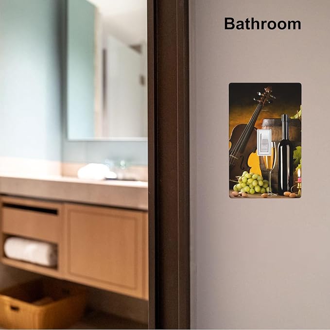 Grape Wine Violin 1-Gang Toggle Light Switch Plate, Still Life Painting Wall Plate for Kitchen, Dining Room, Wine Corner & Home