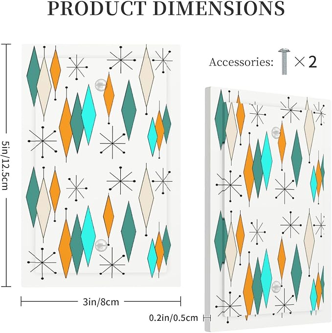 Modern Geometric Atomic Diamond Art Decorative 1 Gang No Device Blank Wall Plate Funny 50S 60S Mid Century Oversize Electric Unused Receptacle Decorator/Gfci Light Outlets/Switches Face Plate Cover