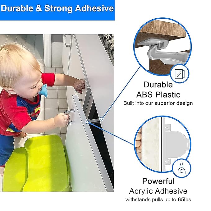 8 Pack Upgraded Invisible Baby Proofing Cabinet Latch Locks - No Drilling or Tools Required, Children Proof Cupboard Drawers Latches, Works with Most Cabinets and Drawers - Adhesive Easy Installation