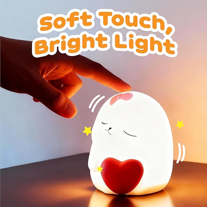 Rechargeable Rabbit Night Light for Kids: Soft silicone squishy LED with 7 colors & dimming. Fits college dorms, baby rooms; great for breastfeeding. Ideal gifts for girls & boys.