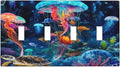 Jellyfish Sea Turtle Fantasy Ocean Coral Underwater World Light Switch Covers Quad Toggle Electrical Faceplate 4 Gang Wall Plate Decorative Switch Plates for Nursery Kids Room Decor