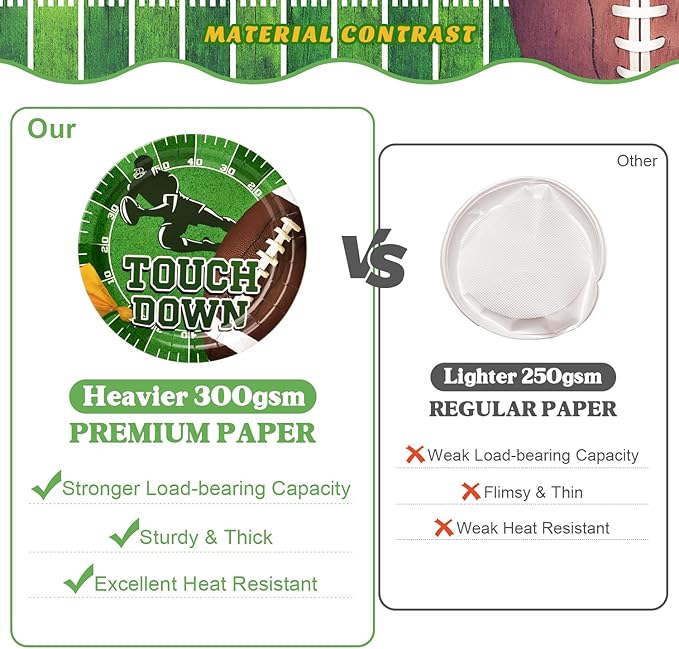 300 Pcs Football Plates and Napkins Tableware Sets (Serve 50), Football Party Supplies, Including Football Plates Napkins Forks Straws and Cups (Blending 2 Designs), Suitable for Game Day Party