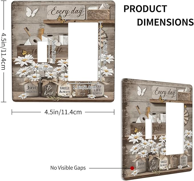Rustic Daisy Flower Butterfly Inspirational Cottage Outlet Covers 1 Toggle 1 Rocker Combination Decorative Wall Plate Electrical Switch Plates Light Switch Cover Plate for Farmhouse Bedroom Decor
