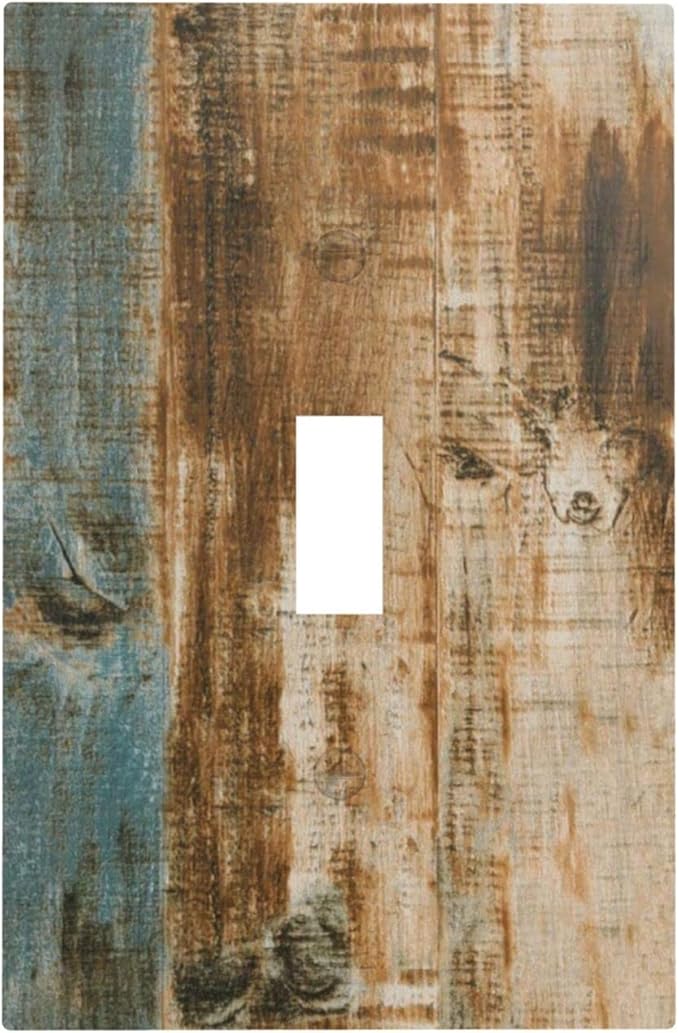 Rustic Farmhouse Cabin Barn Fade Brown Wood 1 Gang Light Switch Plate Decorative Single Toggle Wall Plate Cover Electrical Switchplate Faceplate For Old Hardwood Floor Plank Bedroom Room Decorate