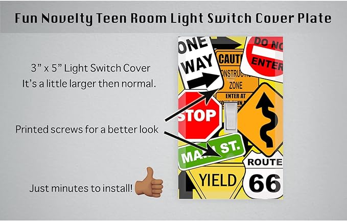 Cool Light Switch Plate Cover for Teens Room Fun Novelty Gift Decorative Decor Bedroom (Road Sign)