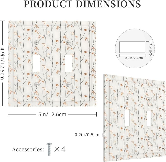 Boho Floral Watercolor Tree Branch Flower Minimalist Decorative Switch Plates 2 Gang Double Toggle Outlet Light Switch Cover Wall Plate Electrical Faceplate for Bedroom Living Room Decor