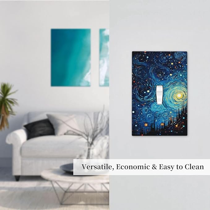 Decorative Light Switch Cover Plate Abstract Starry Night Style 1 Gang Single Toggle Wall Plate Electrical Outlet Covers Decorate Switch Plate Cover for Home living Room Decor