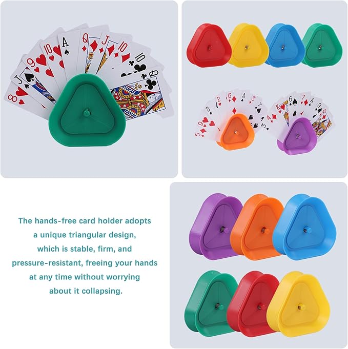 Playing Card Games Holder,6 Pack Triangle Shaped Hands-Free Playing Card Holder for Kids,Adults,Seniors,Poker Parties,Family Card Game Nights&Classroom Activities,6 Colors