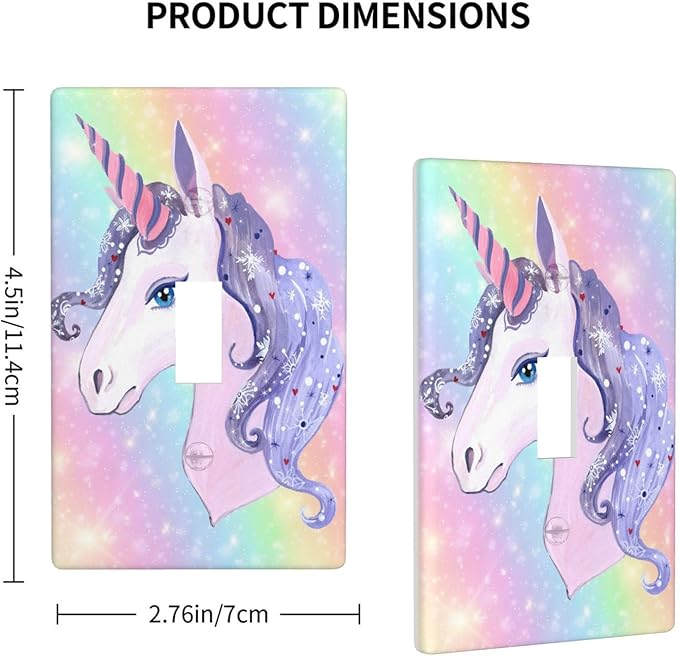 1-Gang Toggle Light Switch Plate, Unicorn Rainbow Printed Wall Plate, Cute Cartoon Decor for Girls Bedroom Nursery Kids Bathroom