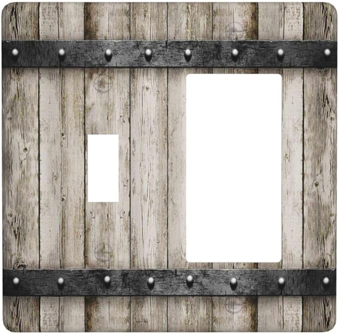 Rustic Vintage Brown Wood Plank 2 Gang Single Toggle/Rocker Combination Light Switch Cover Decorative Wall Plate Cover Electrical Faceplate Art Decor