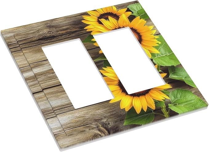Decorative Outlet Covers Sunflowers Rustic Wood 2 Gang Double Gfci Rocker Electrical Wall Panels Light Switch Cover Plate For Farmhouse Cabin Decor