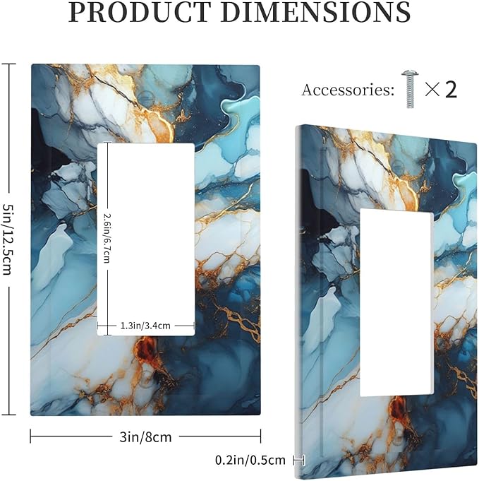 Light Switch Cover Plate Golden Abstract Luxury Marble 1 Gang Outlet Covers Single Rocker Decorative Switch plates Electrical Wall Plates GFCI Receptacle for Livingroom Bathroom Decor