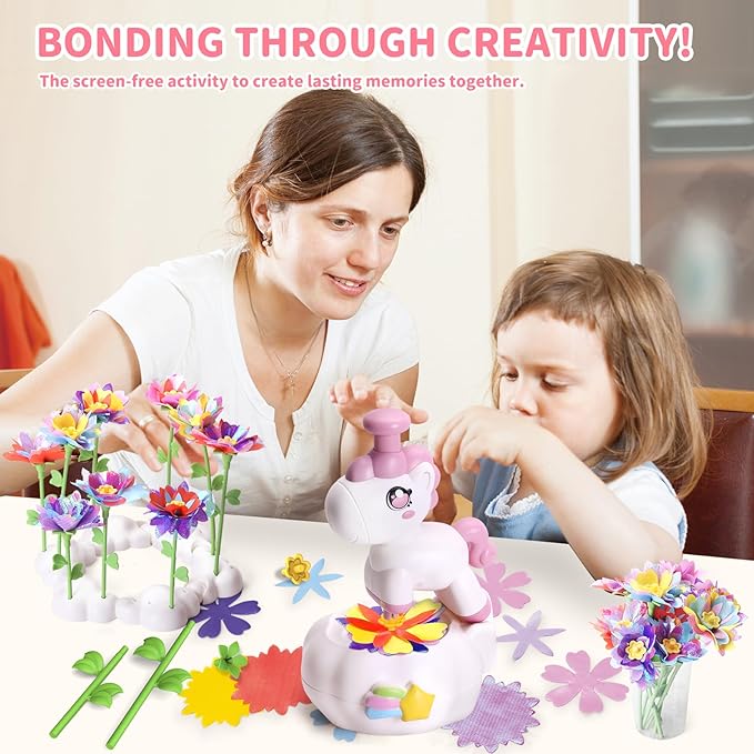 RISUNTOY Flower Craft Kits, Arts and Crafts for Kids 4-12, DIY Fabric Bouquet Making Set, Fun Art Supplies & Activities, Best Birthday Gifts for Girls Boys