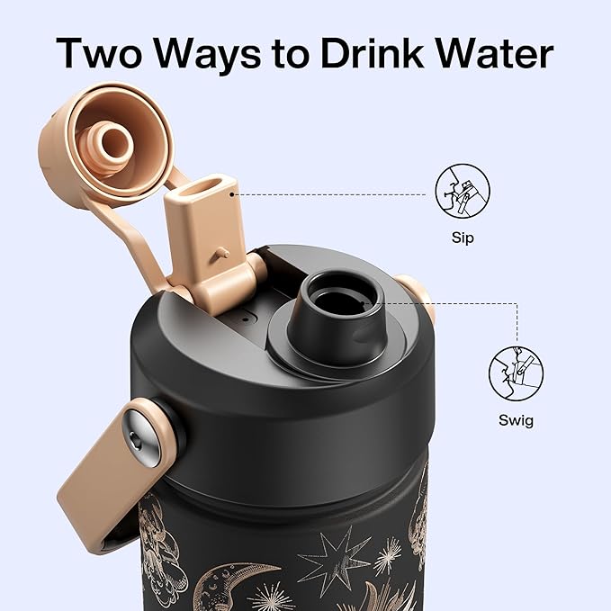 ENCOOL Insulated Water Bottle with Straw Stainless Steel Water Bottle, Leak-Proof, BPA-Free, Double Wall Vacuum Keeps Cold for 24 Hours for Sports, Travel, School (26 oz, Solar Veil)