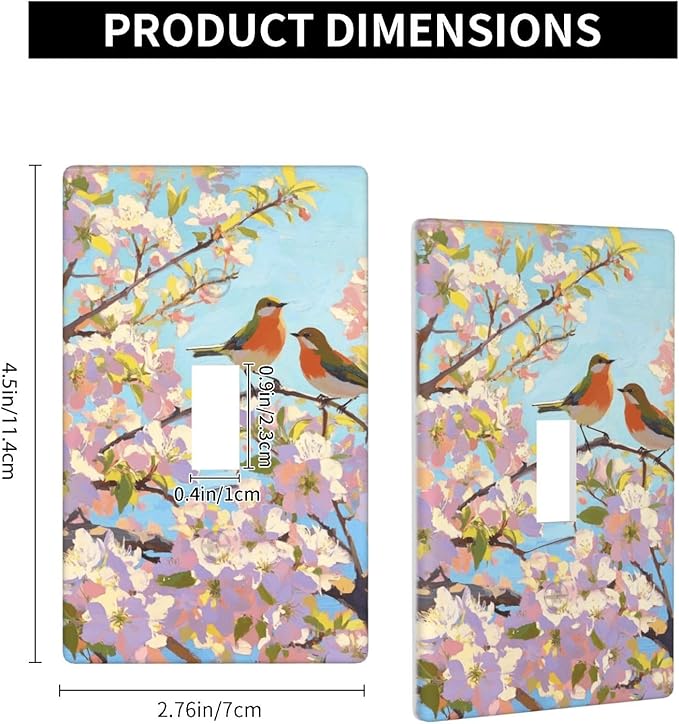 Bird Flower Single Toggle Wall Plate Decorative 1 Gang Light Switch Covers Electrical Switchplate Home Decorate Faceplat for Bathroom Bedroom Kitchen Room 4.5 x 2.76 Inch