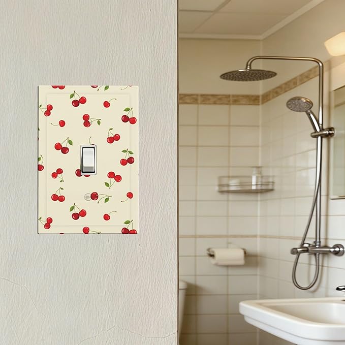 Sweet Cherry Blossom 1-Gang Toggle Light Switch Plate, Cute Cherry Duo Retro Cherry Print Decorative Wall Plate for Girls Room Decor