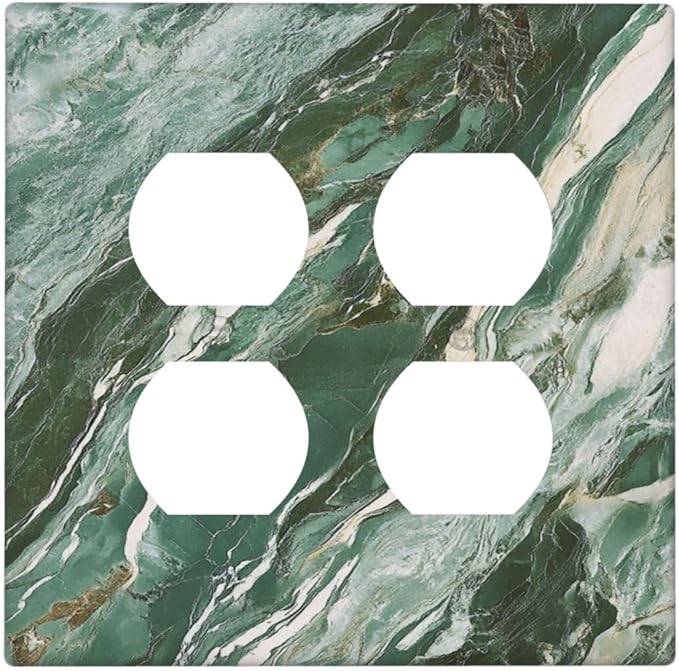 Decorative Outlet Covers with Modern Luxury Green Marble Texture Design 2 Gang Wall Plate Double Duplex Receptacle Light Switch Cover Switch Plate Cover for Kitchen Bathroom Decor