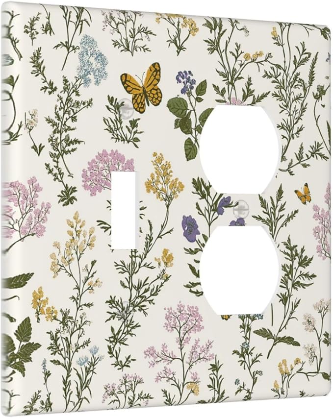 Wallplates Vintage Colorful Flowers Butterfly Floral 1 Toggle 1 Duplex Switch Plate Electrical Gfci Faceplate Decorative Light Switch Covers For Bed Room Living Room Decor