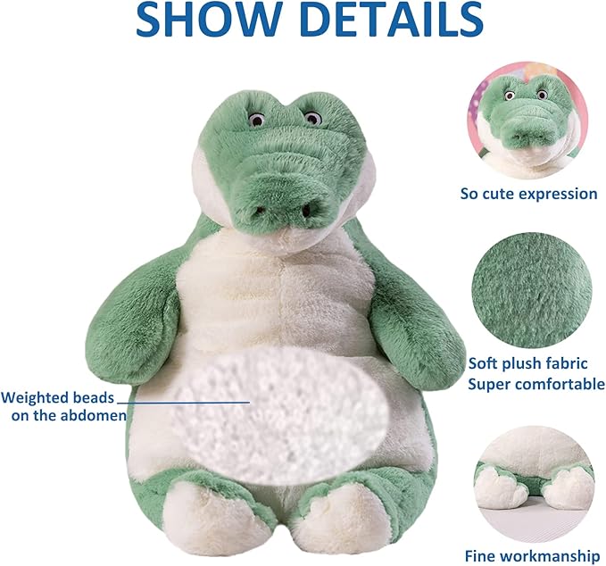 Alligator Weighted Stuffed Animals, 17" 3.5 lbs Weighted Crocodile Plush Toy Large Weighted Plush Animal Pillow Gifts for Boys and Girls