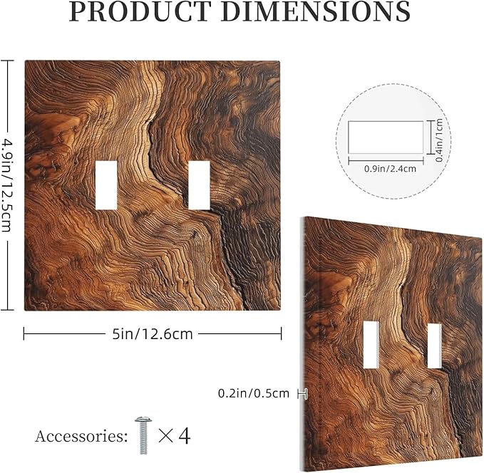 Natural Wood Grain Texture Old Tree Trunk Print Decorative Switch Plates 2 Gang Double Toggle Outlet Light Switch Cover Wall Plate Electrical Faceplate for Farmhouse Home Decor