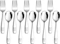 LIANYU 10 Pieces Toddler Silverware Set, Stainless Steel Kids Silverware Set, Metal Baby Utensils with Small Toddler Forks and Spoons, Children Safe Flatware with Cute Pattern, Dishwasher Safe