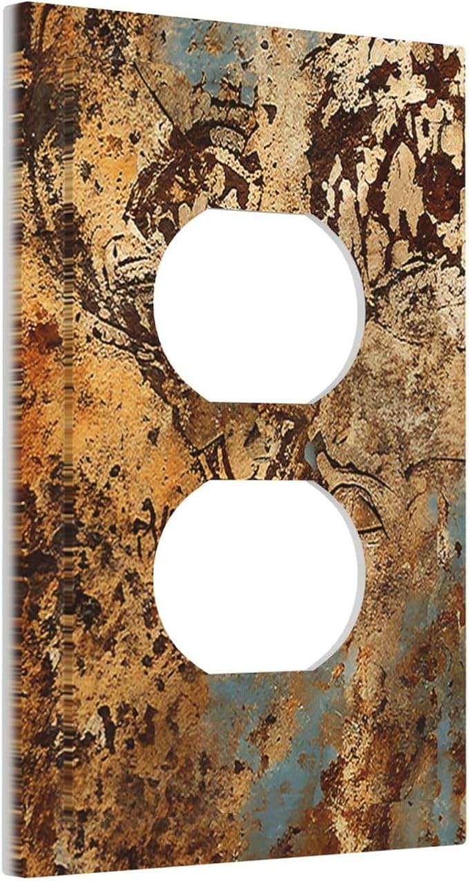 Outlet Covers Shabby Old Rusty Antique Brass Copper Print 1 Gang Duplex Light Switch Cover Plate Decorative Wall Plates Socket Cover Electrical Switchplate for Kitchen Home Decor