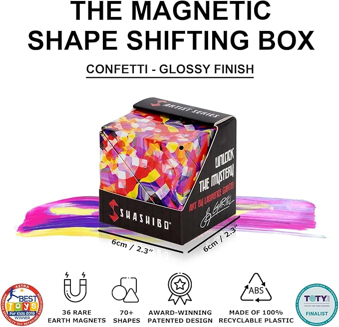 Shashibo Shape Shifting Box - Award-Winning STEM Fidget Toy with Ultra Strong Magnets - Puzzle Cube Transforms Into 100+ Shapes, Perfect Sensory Gift for Kids, Teens, and Adults (Confetti)