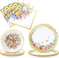 WERNNSAI Wildflower Party Decorations - 48PCS Floral Plates and Napkins Wildflower Tableware Set Spring Floral Party Supplies for Kids Girls Birthday Baby Shower Picnic Wedding Serves 16 Guests