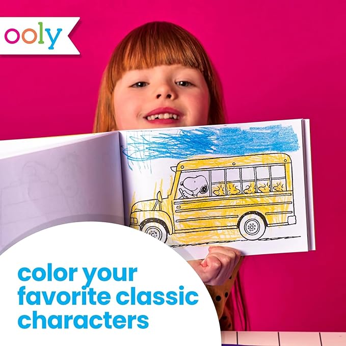 Ooly x Peanuts Travel Art Kit with 9 Jumbo Crayons & 48 Themed Coloring Pages & Case for Easy Traveling Art Creation, Perfect Airplane & Road Trip Activities for Kids