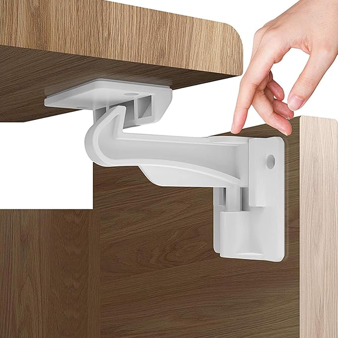 15 Pack Upgraded Invisible Baby Proofing Cabinet Latch Locks – No Drilling or Tools Required, Strong Adhesive, Works with Countertop Overhangs, Secure Child Safety Locks for Cabinets & Drawers