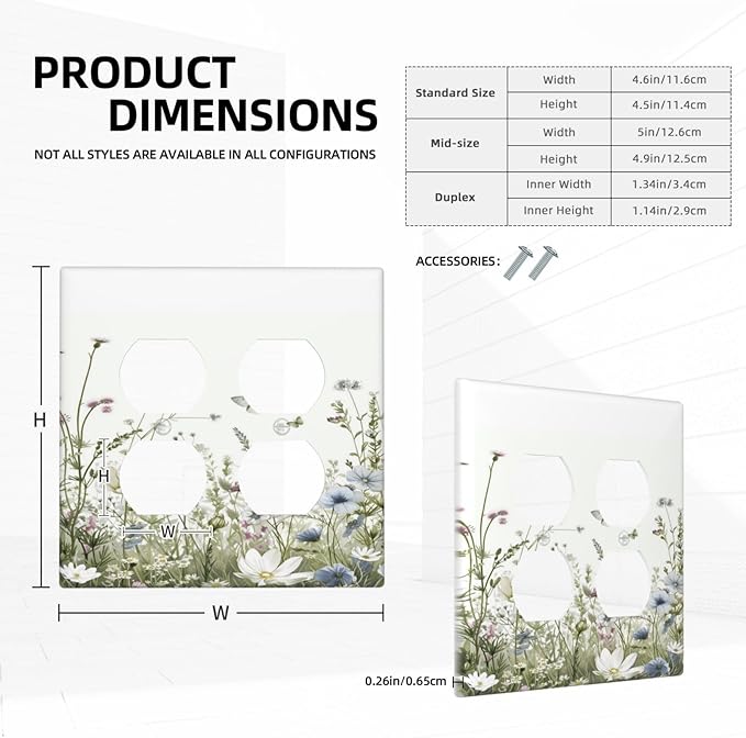 Colorful Wildflowers Daisy Plant Butterfly Floral Outlet Covers 2 Gang Double Duplex Decorative Light Switch Covers Electrical Wallplates Socket Faceplate for Bed Room Living Room Decor