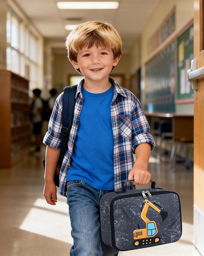 LOIDOU Lunch Box for Kids Boys Girls Insulated Lunch Bag Thermal Meal Tote Reusable Lunch Pail Bags for School Travel (Truck Gray)
