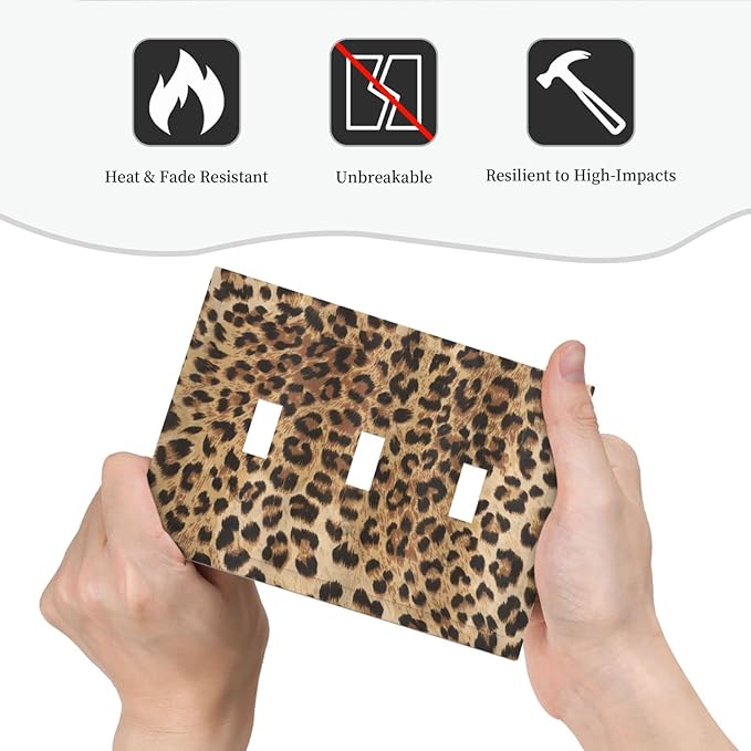 Classic Leopard Cheetah 3 Gang Triple Toggle Light Switch Wall Plate Cover Decorative Electrical Faceplate For Girls Boys Home Bedroom Decorate Large Size 6.7" x 4.8