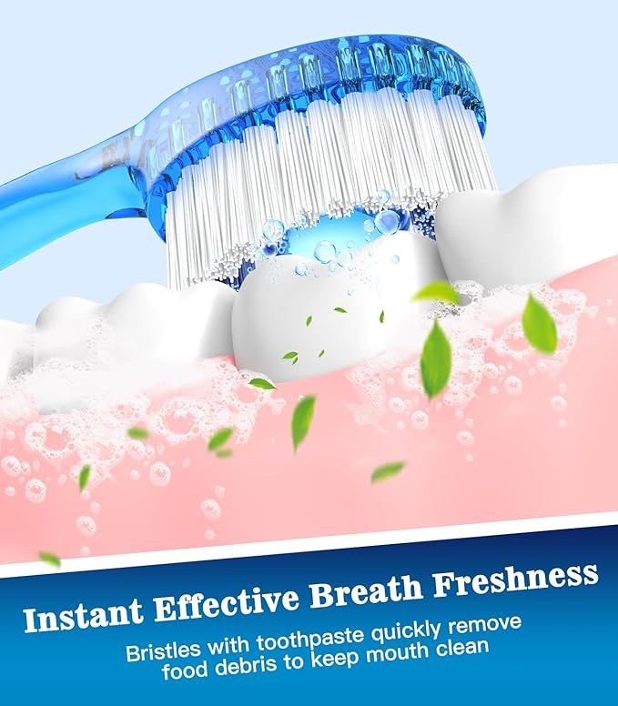 24 Pack 5 in 1 Disposable Mini Toothbrushes with Toothpaste, Floss, Pick & Tongue Scraper, Individually Wrapped, Portable Toothbrush Travel Set for Kids Adults, Mint Flavor