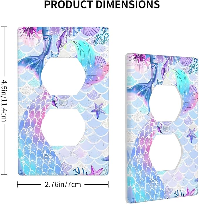 Mermaid Girl Outlet Covers Light Switch Cover Plates Decorative Wall Plate Electrical Switchpalte Faceplate for Kid Bedroom Home Bathroom Decor 4.5" x 2.76"
