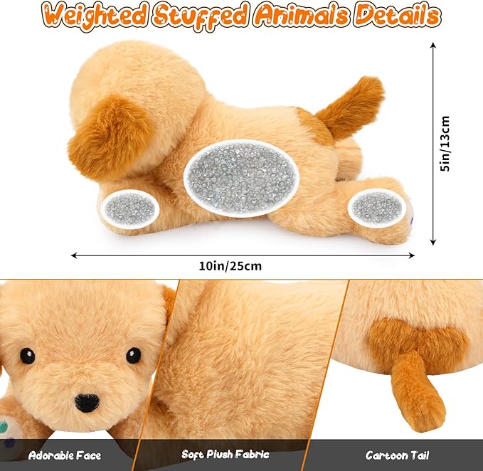 Weighted Dog Plush,Weighted Dog Stuffed Animals,Cute Labradoodle Stuffed Puppy Plushie Pillow - Cute Plush Toy Gifts for Kids,9.8 Inch, 0.8 Lbs