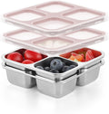 BEFOY 4 Pack Stainless Steel Snack Containers with Lids 4 Compartment Food Storage Containers for Adults & Kids Meal Prep Containers Reusablele (PINK, 2)