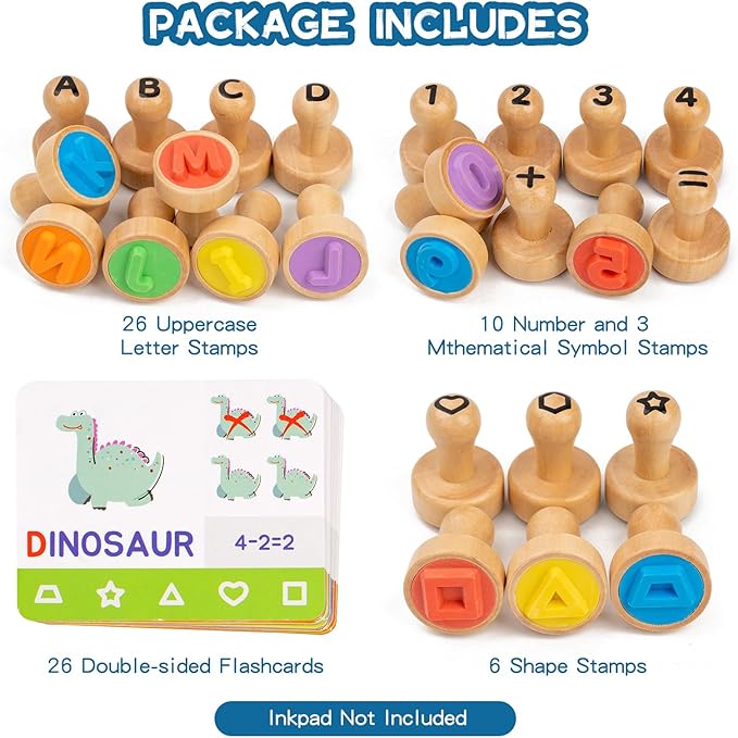 Alphabet Number Stamps for Kids, Wooden ABC Spelling Letter Stampers Set with Flashcard Mathematics Learning Number Stampers Arts & Crafts Supplies, Montessori Toy Gifts for 3 4 5 Year Old